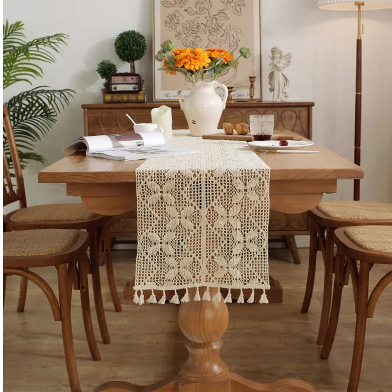 Chemin de Table Beige au crochet 100 % coton– Élégance et Authenticité !