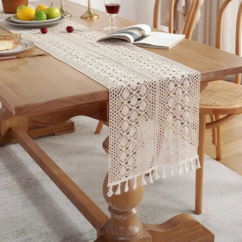 Chemin de Table Beige au crochet 100 % coton– Élégance et Authenticité !