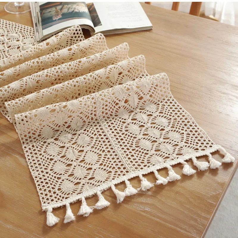 Chemin de Table Beige au crochet 100 % coton– Élégance et Authenticité !