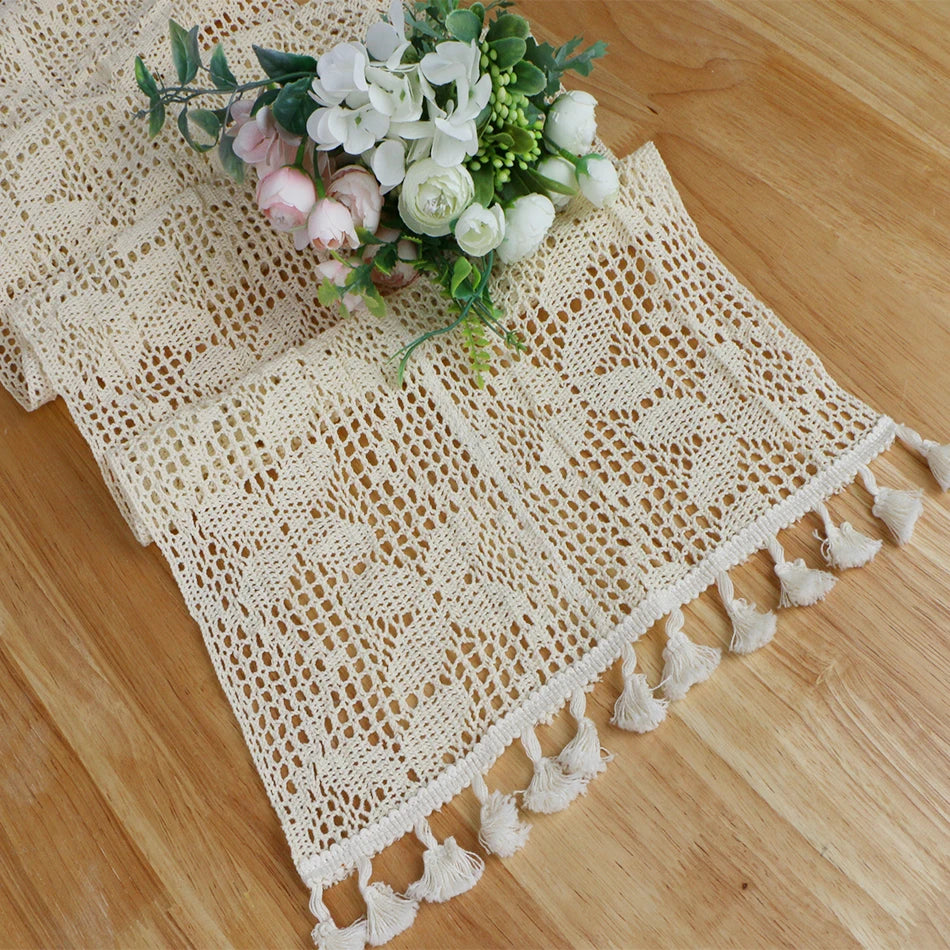 Chemin de Table Beige au crochet 100 % coton– Élégance et Authenticité !